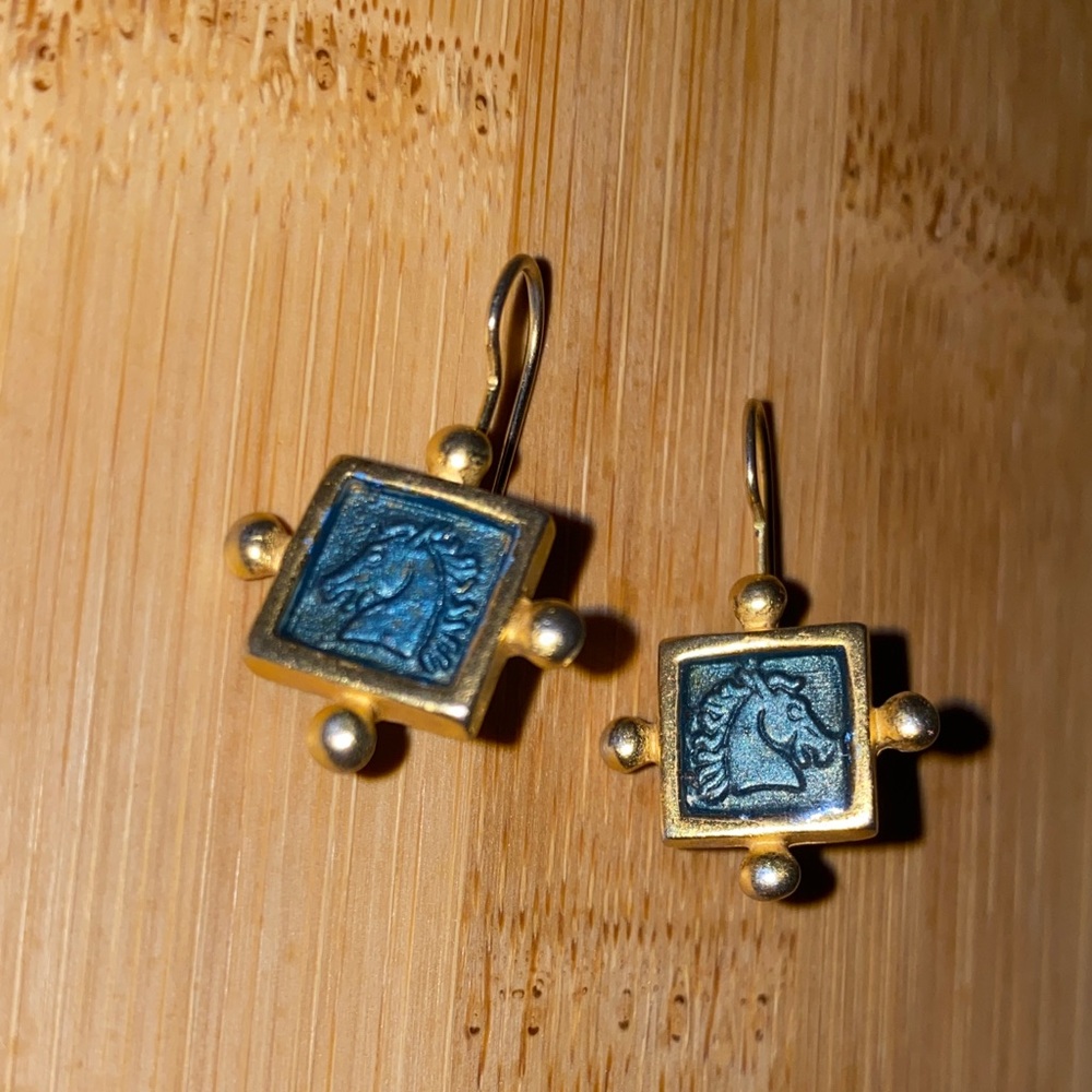 Vintage EXPRESS gold and blue horse earrings